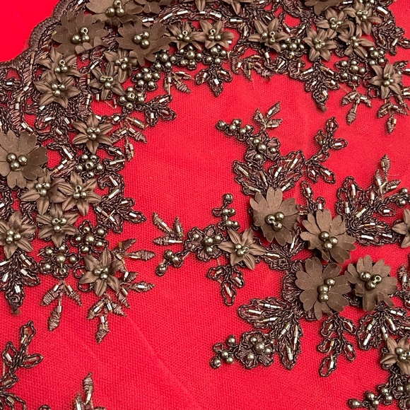 Handmade lace embroidered sequins beaded fabric gown dress 2.5 yard 50” width - Picture 6 of 10